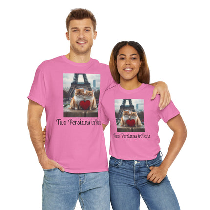 Cat Lover T-Shirt - Two Cute Persian Cats in Love with Red Heart