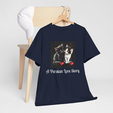 Cat Lover T-Shirt - Two Cute Persian Cats in Love with Red Heart