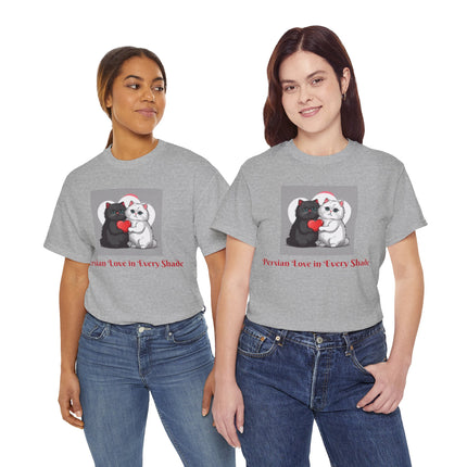 Cat Lover T-Shirt - Two Cute Persian Cats in Love with Red Heart