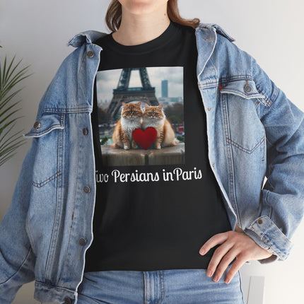 Cat Lover T-Shirt - Two Cute Persian Cats in Love with Red Heart