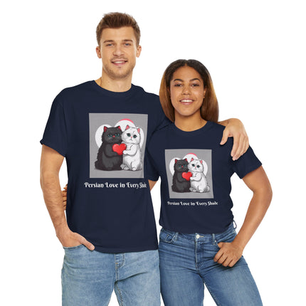 Cat Lover T-Shirt - Two Cute Persian Cats in Love with Red Heart
