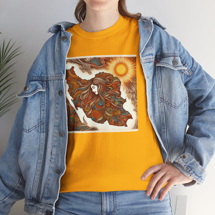 Personalised Persian Unisex T-Shirt – Rising Sun & Long Hair Design | Bohemian Freedom Culture Tee