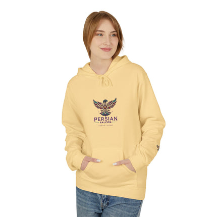Personalised Casual Unisex Fleece Hoodie with Bold Graphic Print. Modern Persian Shahbaz Falcon Design. Triple Print.