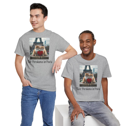 Cat Lover T-Shirt - Two Cute Persian Cats in Love with Red Heart