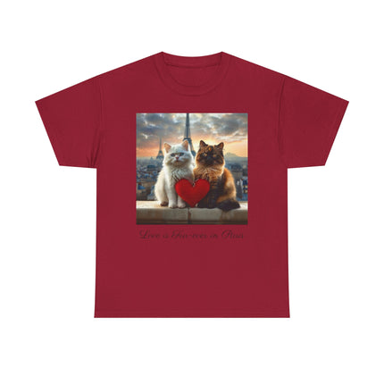 Cat Lover T-Shirt - Two Cute Persian Cats in Love with Red Heart
