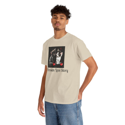 Cat Lover T-Shirt - Two Cute Persian Cats in Love with Red Heart