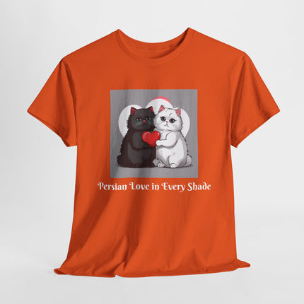 Cat Lover T-Shirt - Two Cute Persian Cats in Love with Red Heart