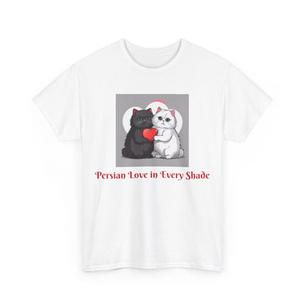 Cat Lover T-Shirt - Two Cute Persian Cats in Love with Red Heart