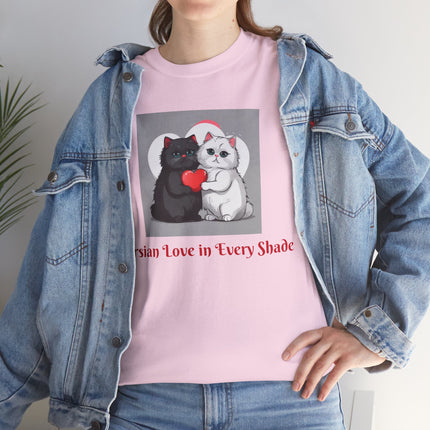 Cat Lover T-Shirt - Two Cute Persian Cats in Love with Red Heart