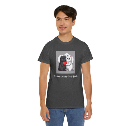 Cat Lover T-Shirt - Two Cute Persian Cats in Love with Red Heart