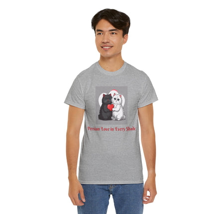 Cat Lover T-Shirt - Two Cute Persian Cats in Love with Red Heart