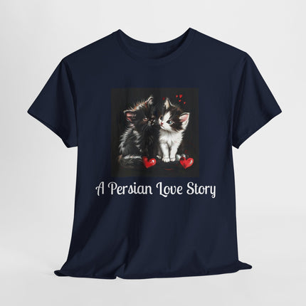 Cat Lover T-Shirt - Two Cute Persian Cats in Love with Red Heart