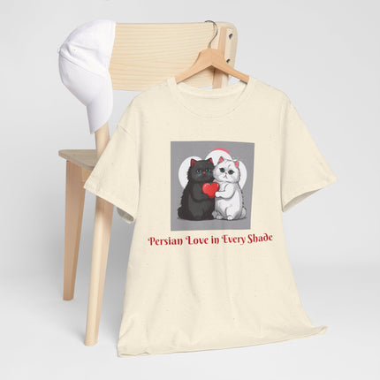 Cat Lover T-Shirt - Two Cute Persian Cats in Love with Red Heart