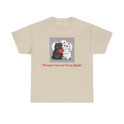 Cat Lover T-Shirt - Two Cute Persian Cats in Love with Red Heart