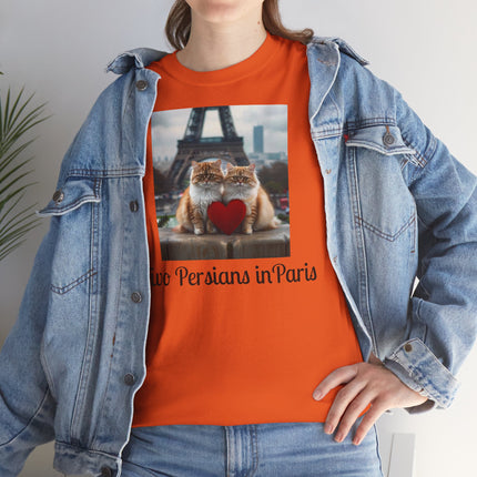 Cat Lover T-Shirt - Two Cute Persian Cats in Love with Red Heart