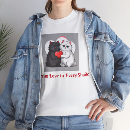 Cat Lover T-Shirt - Two Cute Persian Cats in Love with Red Heart