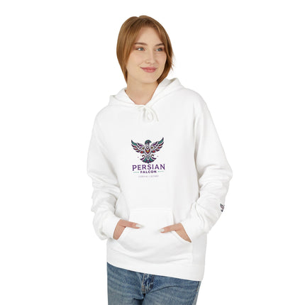 Personalised Casual Unisex Fleece Hoodie with Bold Graphic Print. Modern Persian Shahbaz Falcon Design. Triple Print.
