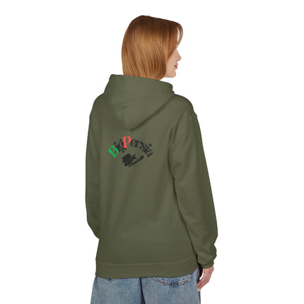 Personalised Casual Unisex Fleece Hoodie with Bold Graphic Print. BigPersia Design. Triple Print.