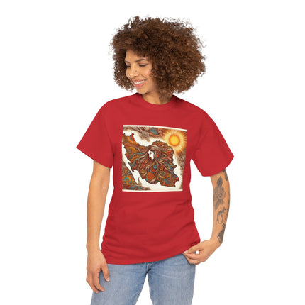 Personalised Persian Unisex T-Shirt – Rising Sun & Long Hair Design | Bohemian Freedom Culture Tee