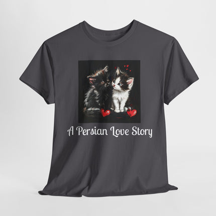 Cat Lover T-Shirt - Two Cute Persian Cats in Love with Red Heart