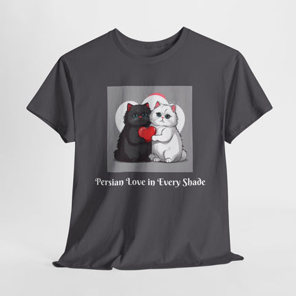 Cat Lover T-Shirt - Two Cute Persian Cats in Love with Red Heart