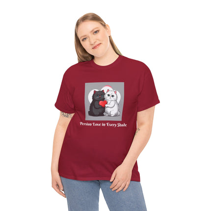 Cat Lover T-Shirt - Two Cute Persian Cats in Love with Red Heart