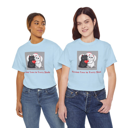 Cat Lover T-Shirt - Two Cute Persian Cats in Love with Red Heart
