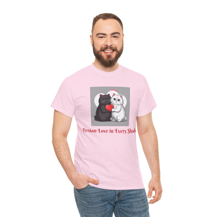 Cat Lover T-Shirt - Two Cute Persian Cats in Love with Red Heart