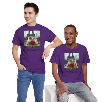Cat Lover T-Shirt - Two Cute Persian Cats in Love with Red Heart