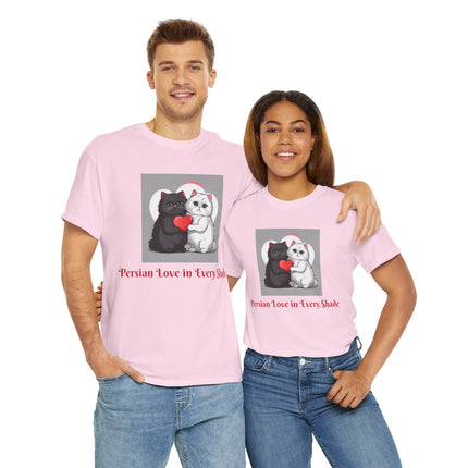 Cat Lover T-Shirt - Two Cute Persian Cats in Love with Red Heart