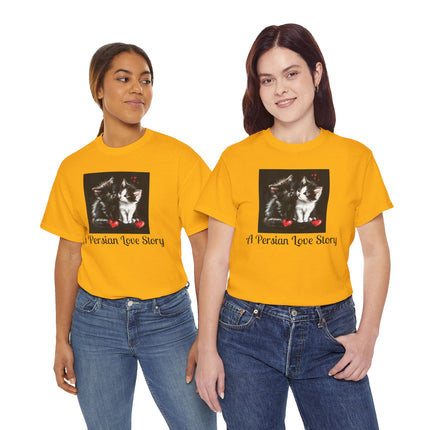 Cat Lover T-Shirt - Two Cute Persian Cats in Love with Red Heart