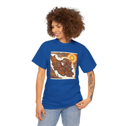 Personalised Persian Unisex T-Shirt – Rising Sun & Long Hair Design | Bohemian Freedom Culture Tee