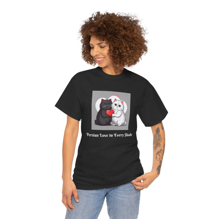 Cat Lover T-Shirt - Two Cute Persian Cats in Love with Red Heart