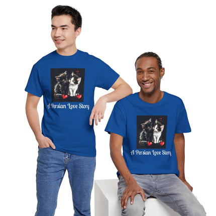 Cat Lover T-Shirt - Two Cute Persian Cats in Love with Red Heart