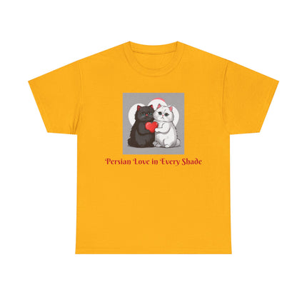 Cat Lover T-Shirt - Two Cute Persian Cats in Love with Red Heart