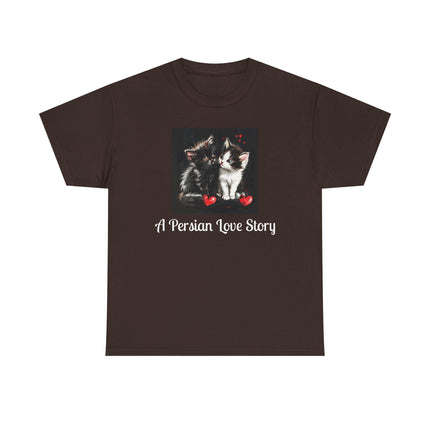 Cat Lover T-Shirt - Two Cute Persian Cats in Love with Red Heart