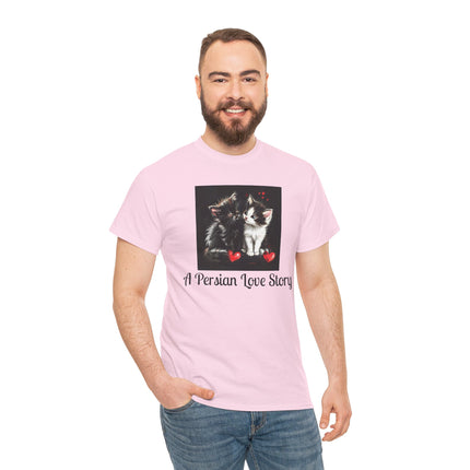Cat Lover T-Shirt - Two Cute Persian Cats in Love with Red Heart