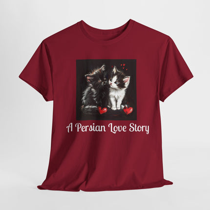 Cat Lover T-Shirt - Two Cute Persian Cats in Love with Red Heart