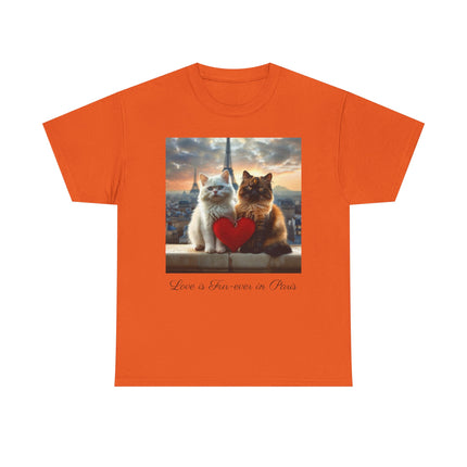 Cat Lover T-Shirt - Two Cute Persian Cats in Love with Red Heart