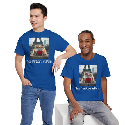 Cat Lover T-Shirt - Two Cute Persian Cats in Love with Red Heart