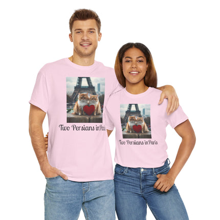 Cat Lover T-Shirt - Two Cute Persian Cats in Love with Red Heart