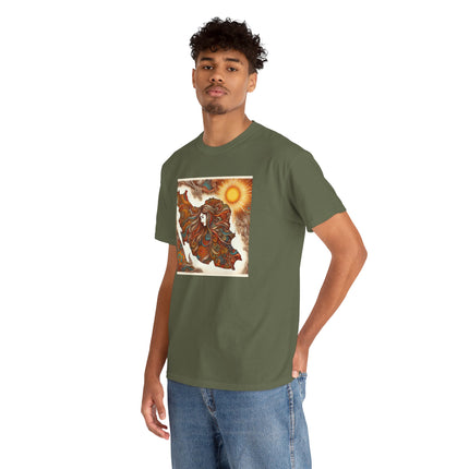 Personalised Persian Unisex T-Shirt – Rising Sun & Long Hair Design | Bohemian Freedom Culture Tee