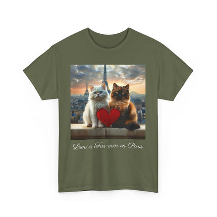 Cat Lover T-Shirt - Two Cute Persian Cats in Love with Red Heart