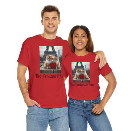 Cat Lover T-Shirt - Two Cute Persian Cats in Love with Red Heart