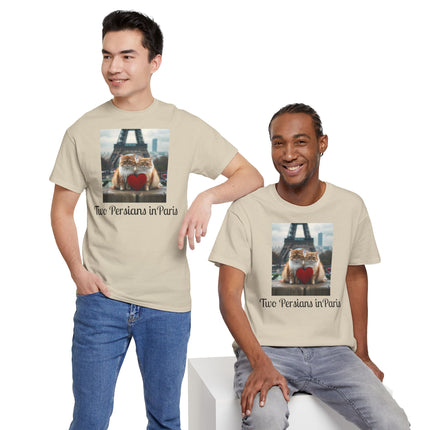 Cat Lover T-Shirt - Two Cute Persian Cats in Love with Red Heart