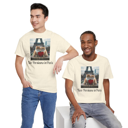Cat Lover T-Shirt - Two Cute Persian Cats in Love with Red Heart