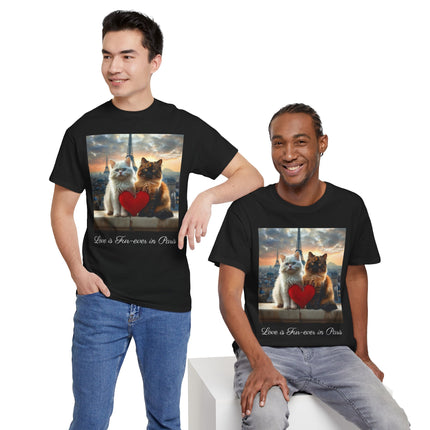 Cat Lover T-Shirt - Two Cute Persian Cats in Love with Red Heart