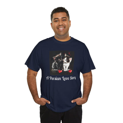 Cat Lover T-Shirt - Two Cute Persian Cats in Love with Red Heart