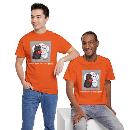 Cat Lover T-Shirt - Two Cute Persian Cats in Love with Red Heart