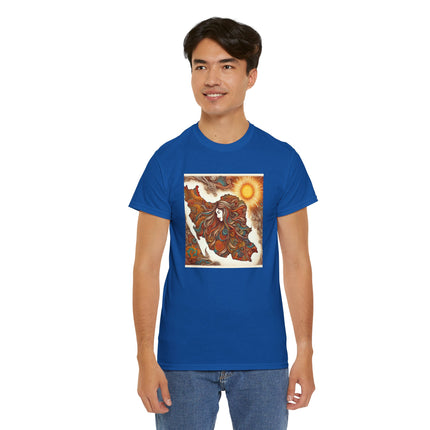 Personalised Persian Unisex T-Shirt – Rising Sun & Long Hair Design | Bohemian Freedom Culture Tee